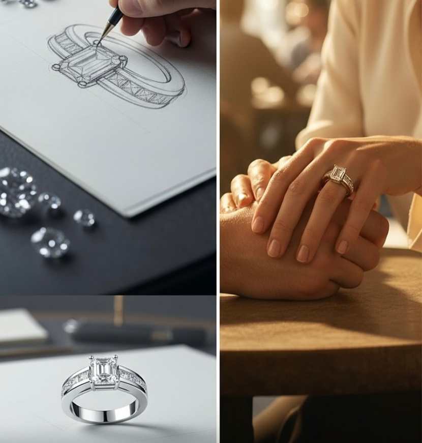 Emerald cut diamond ring with a clean channel-set band — bold, balanced, and built to last.